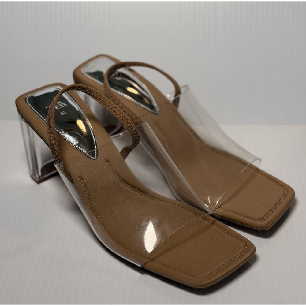 Zara Clear Strap Nude Block Heel Sandals - Picture 2 of 10
